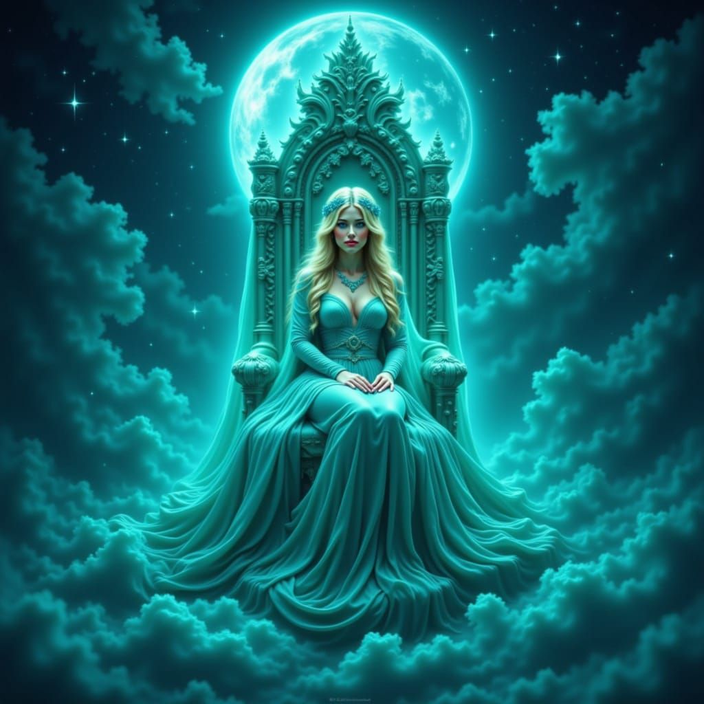Turquoise Night Goddess on Star Throne
