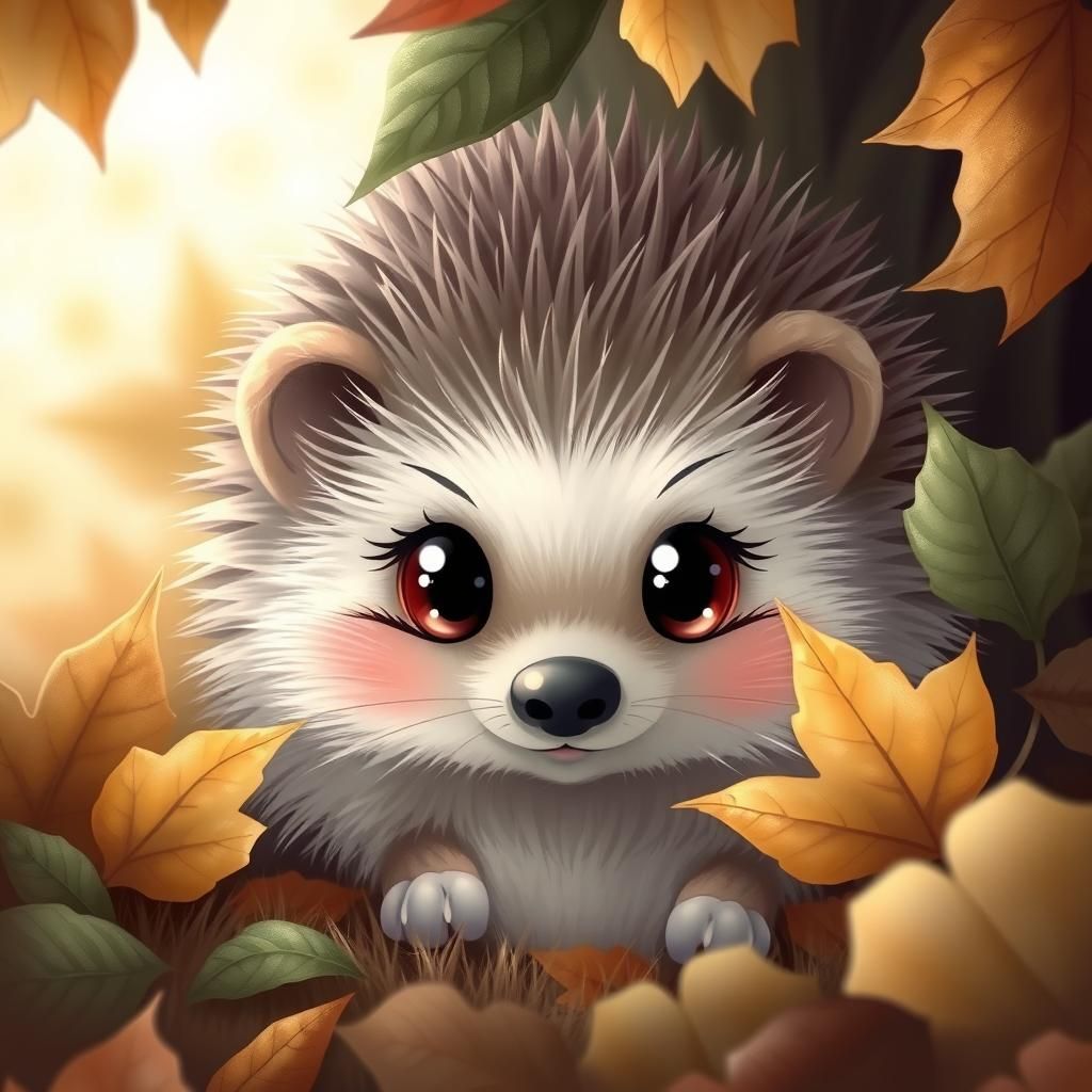 Adorable Hedgehog Hiding in Autumn Leaves