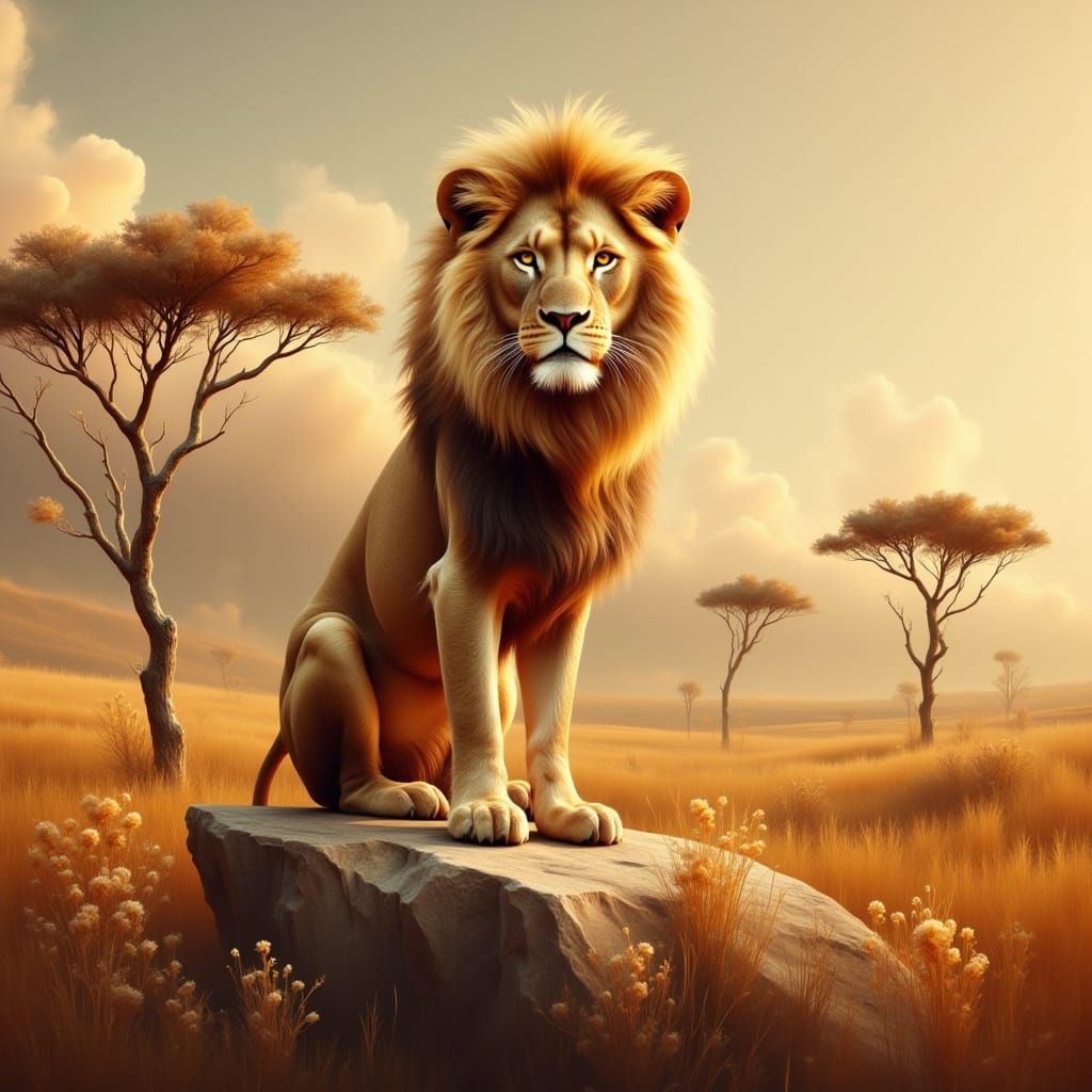 Majestic Tawny Lioness on Sun-Drenched Savannah