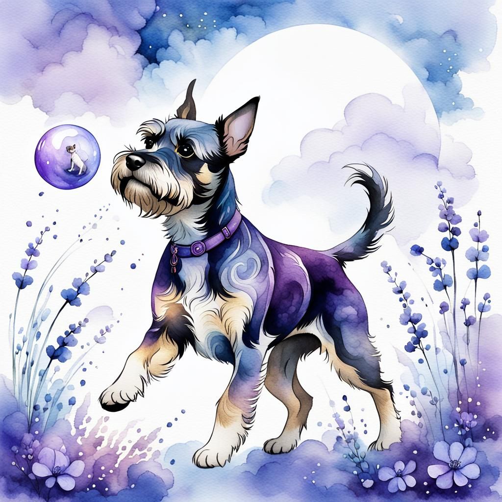 Whimsical Spirit Dog Chases Celestial Mist Balls in a Dreamy...