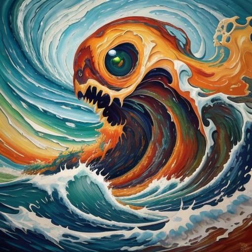 Monster Wave in Abstract Expressionist Oil Painting