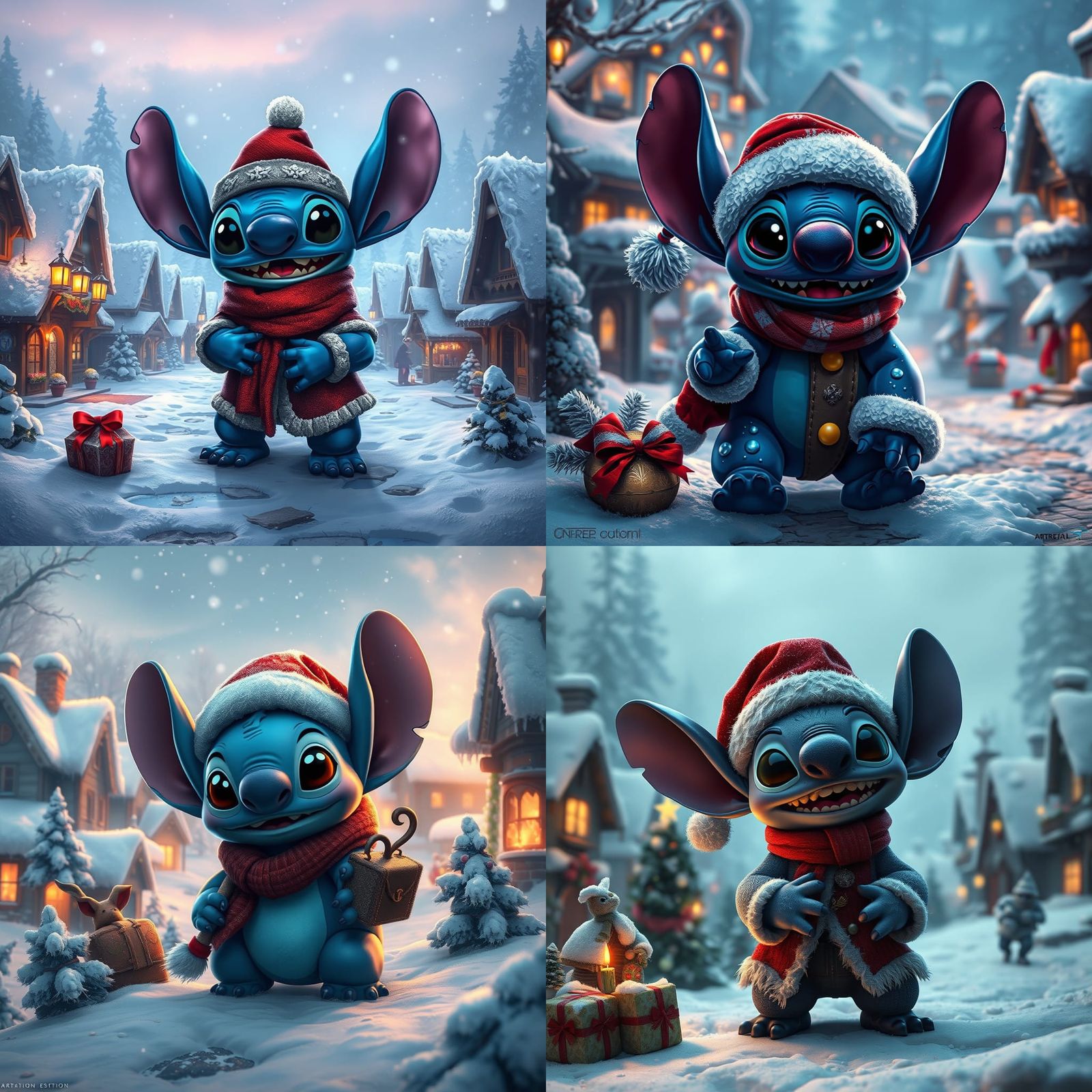 Stitch Celebrates Christmas in Snow Village