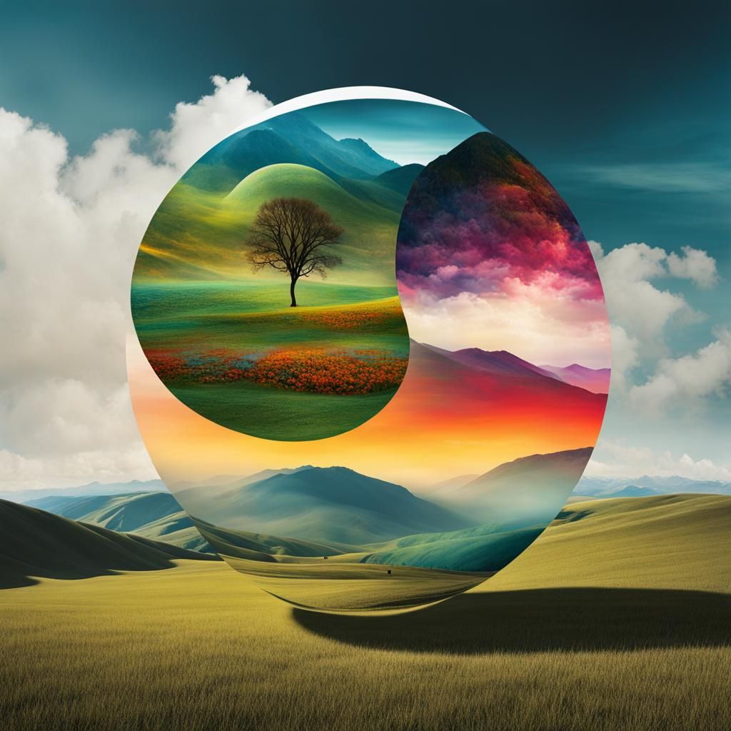 Colorful Landscape Photomontage with Symbolic Presence