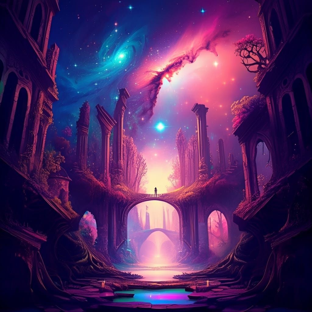 Surreal Cosmic Realms Converge in Vibrant Dreamscapes