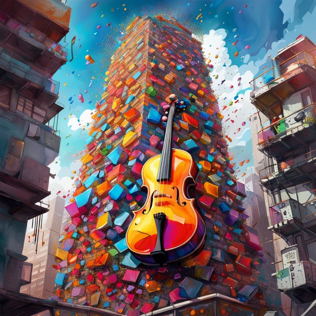 Colorful Tower of Glass Meteors and Violins