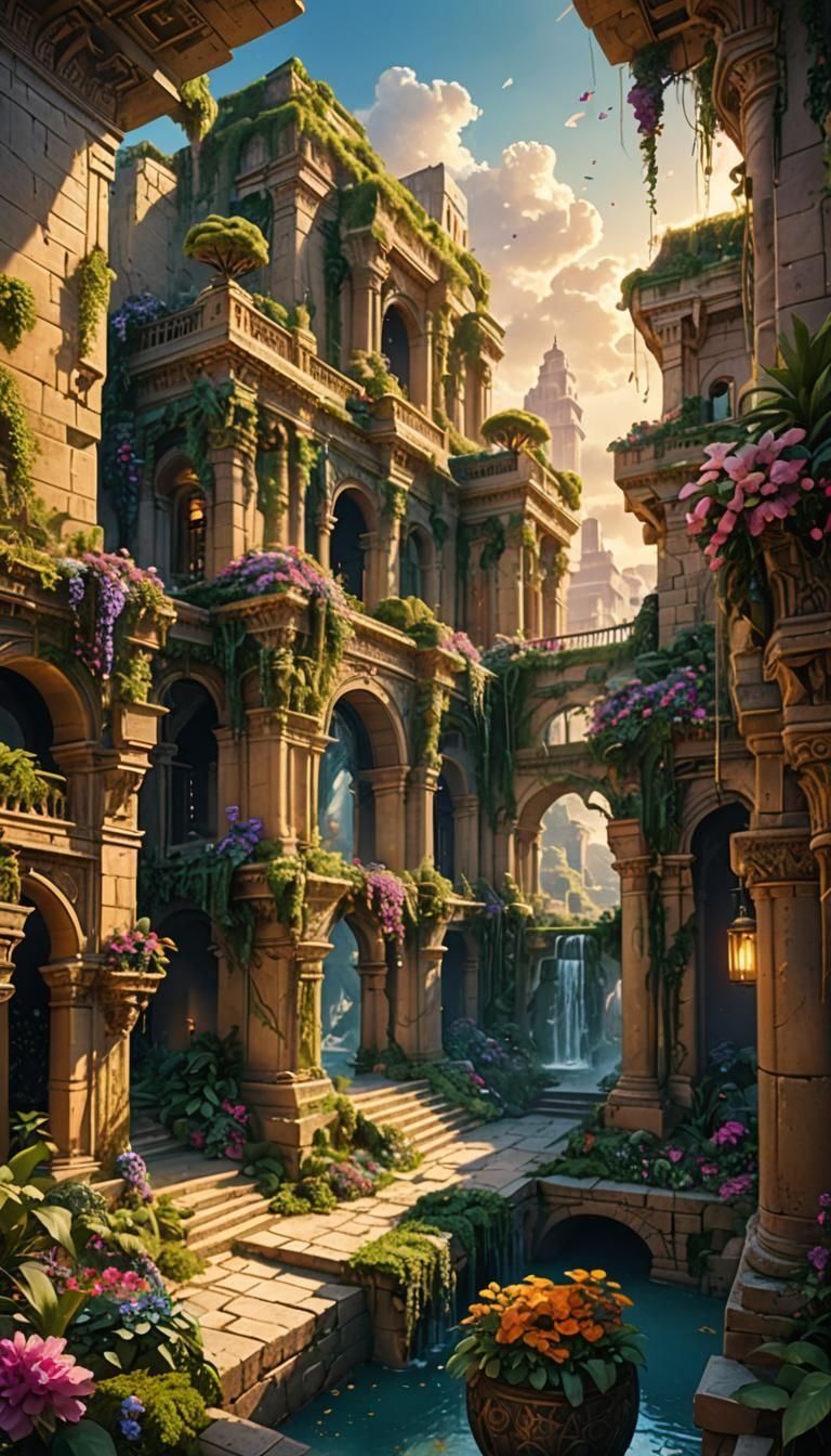 Babylon's Hanging Gardens: Lush Fantasy Art