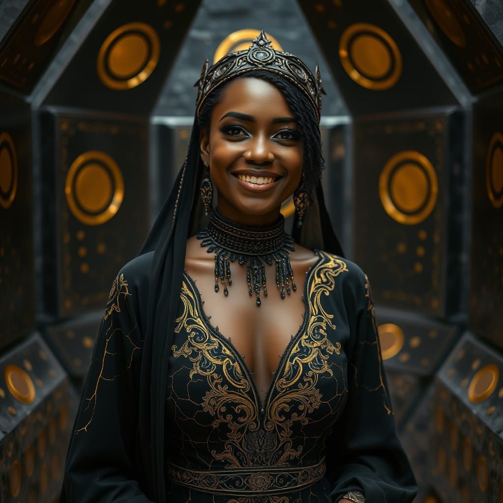 Obsidian and Gold Woman in Gothic Arabic Attire