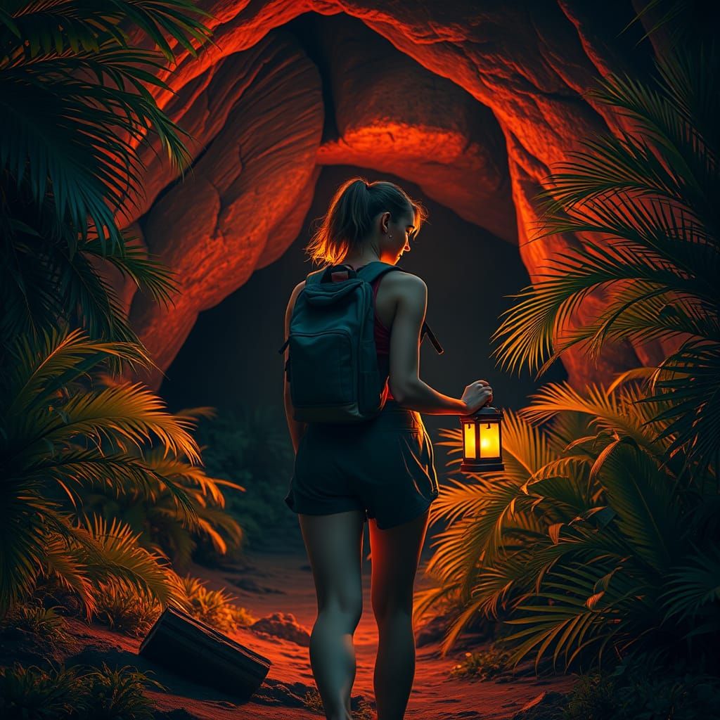 Cave Explorer in Dreamlike Ash Thorp Style