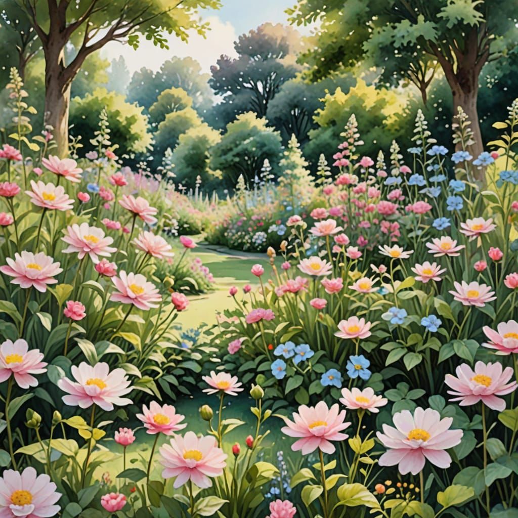 Dreamy Watercolor Garden Blooms in Pastel Hues