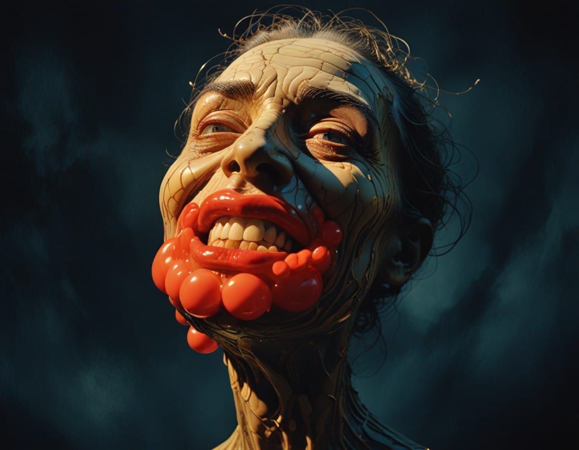 Surreal Shrunken-Head Beauty in Grotesque Happiness