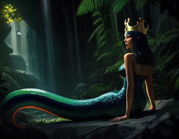 Tropical Serpent Queen in Expressionistic Art Deco Style