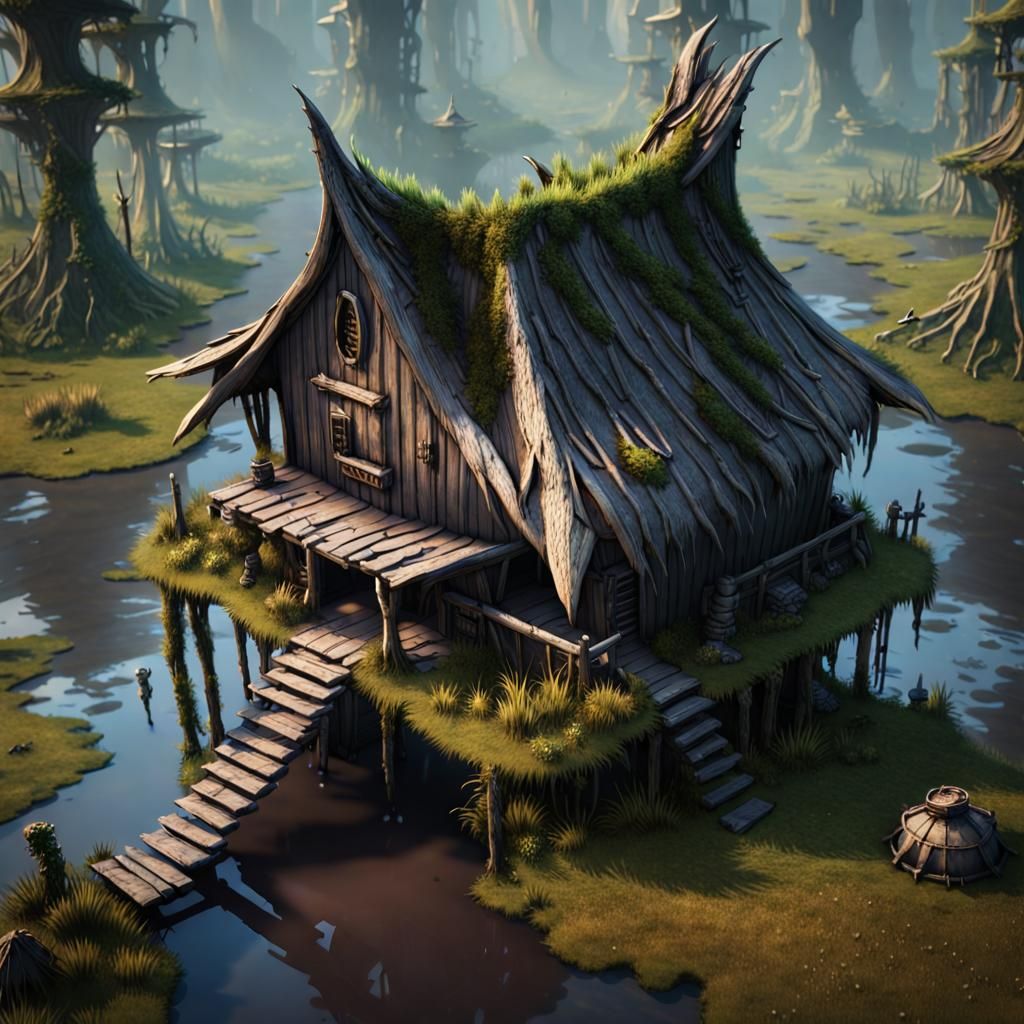 Fantasy Witch's Hut in Eerie Swamp