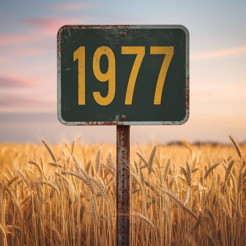 Weathered Road Sign in Golden Wheat Fields, 1977