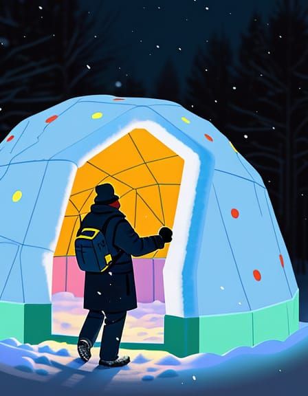 Dad Builds Igloo in Cartoonish Style