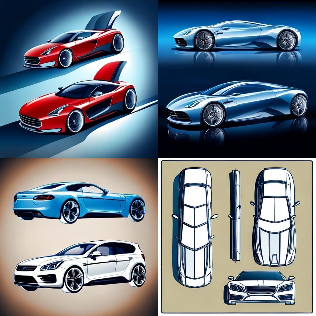 Concept Car Design Blueprint in Vector Wire-frame