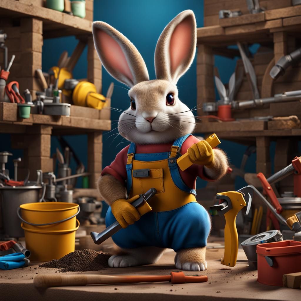 Rabbits on a Vibrant Building Site: Realistic Matte Painting