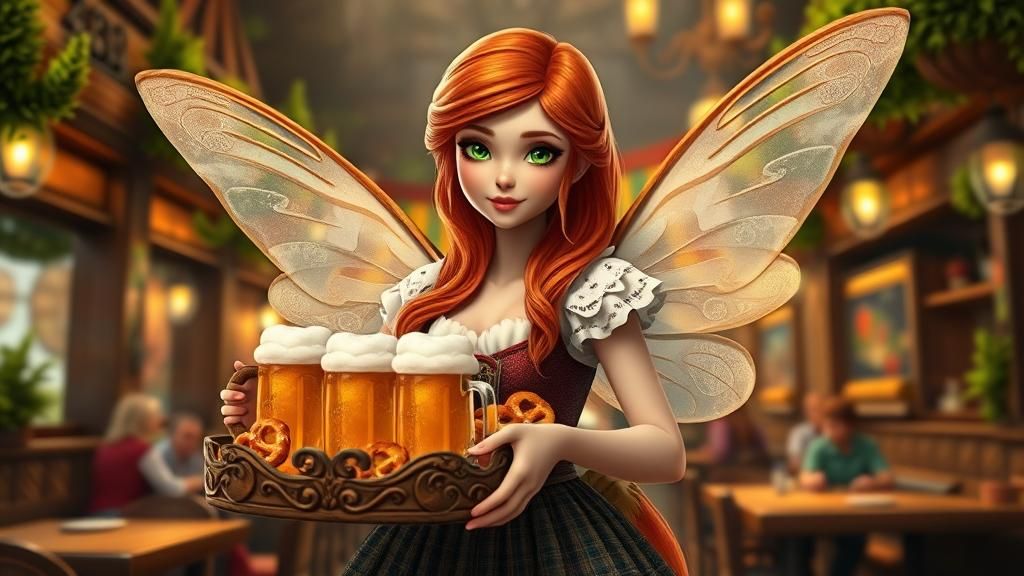 Oktoberfest Fairy with Beer in Hyperrealistic Style