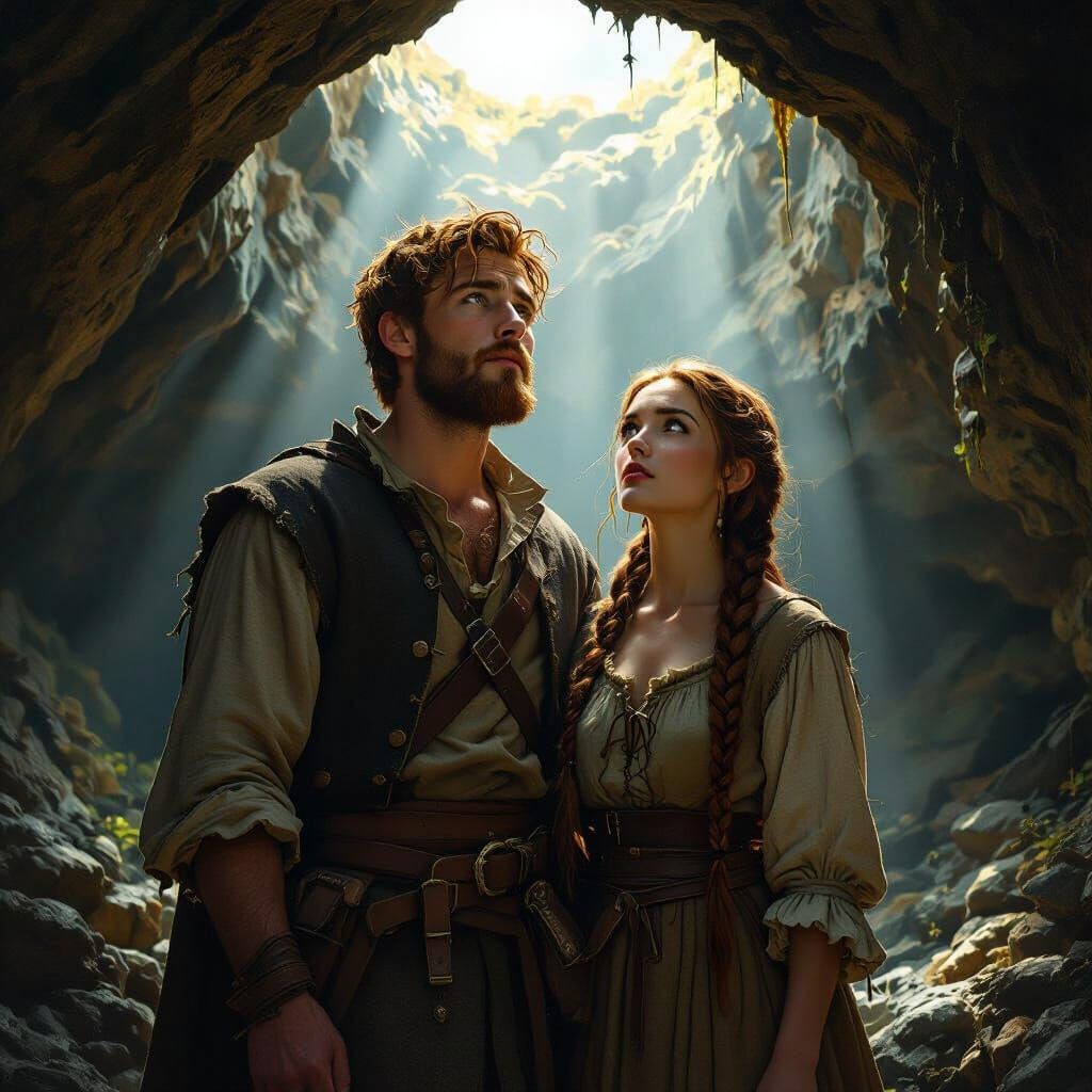 Cave Escape: A Hyper-Detailed Oil Painting