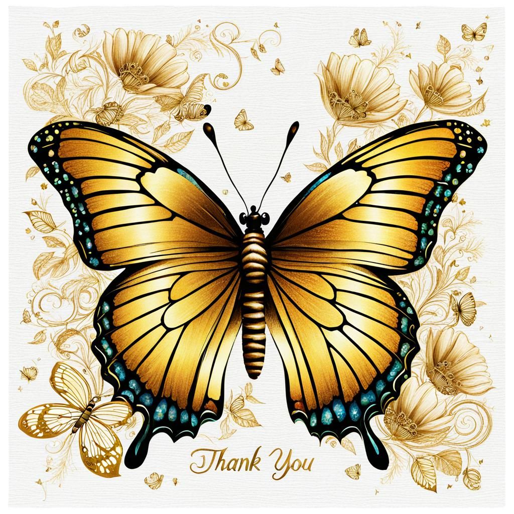 Radiant Golden Butterfly Expressing Gratitude
