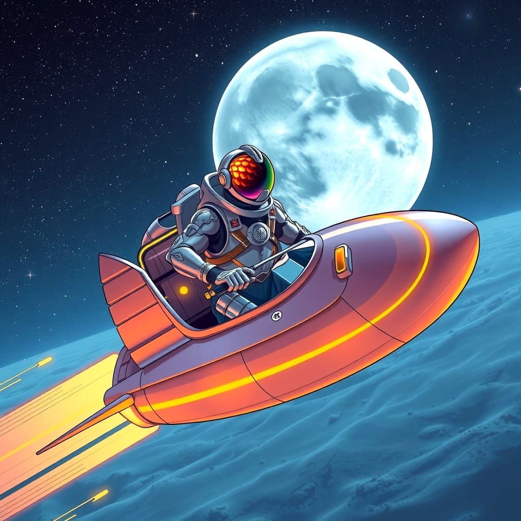 Huevo Man flying to the Moon!