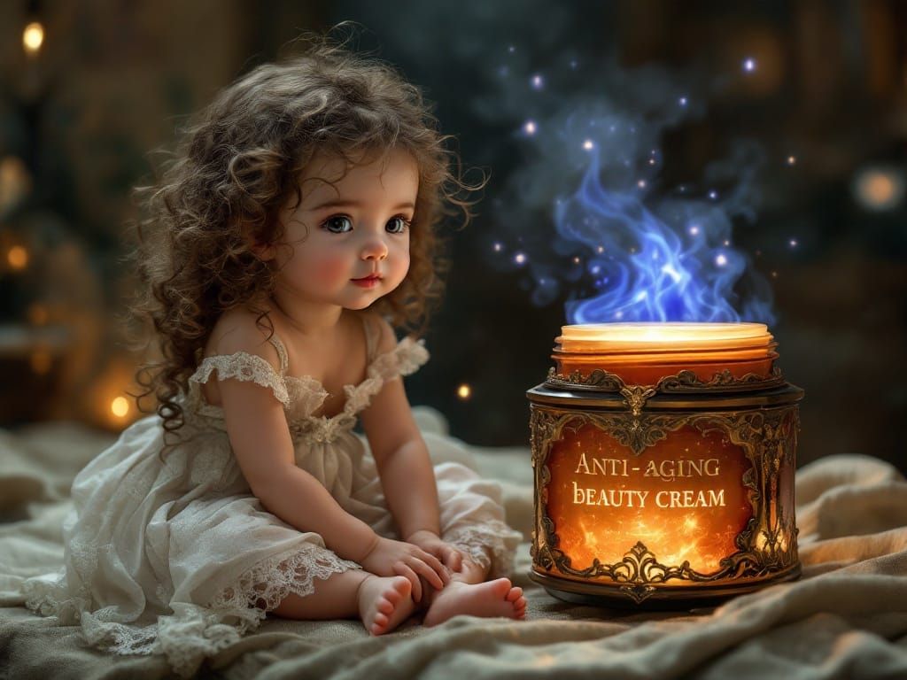 Enchanting Young Girl Beside Glowing Beauty Jar