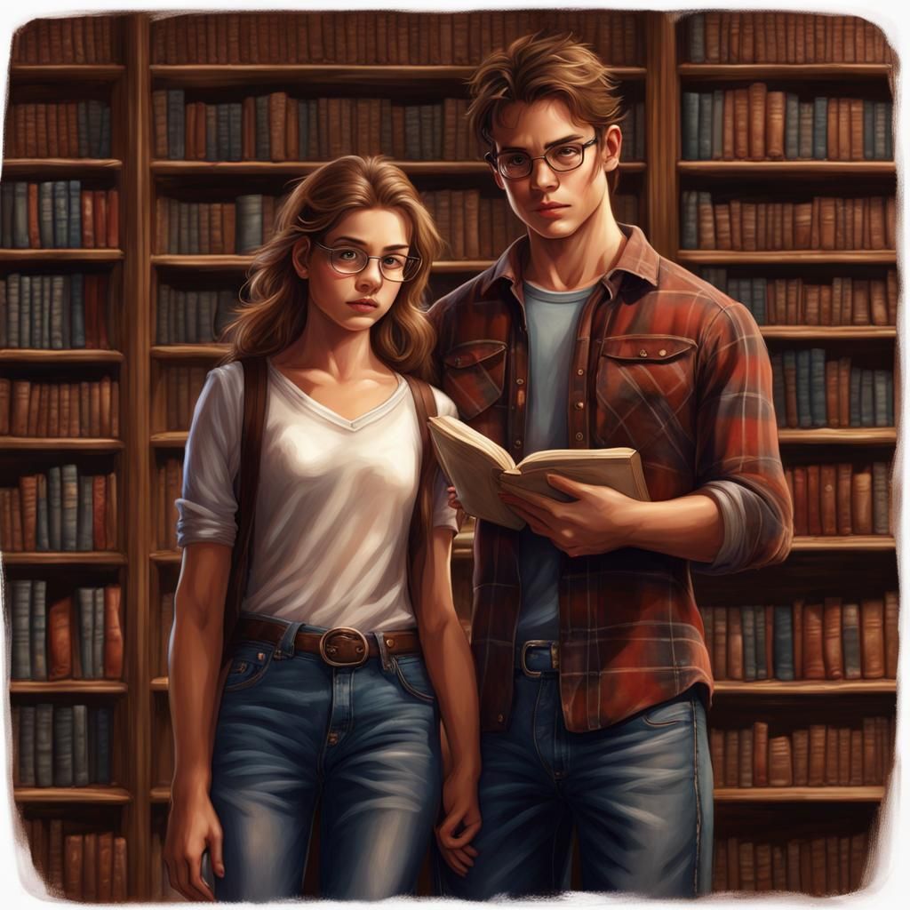 Library Scene of Girl and Boy in Love