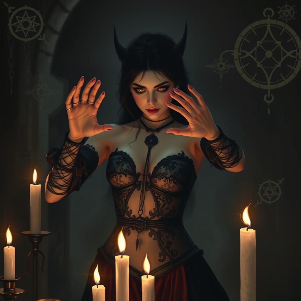 Dark Fantasy Woman Casting Spell in Gothic Art Style