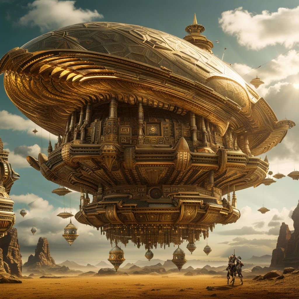 Afrofuturist Cityscape with Flying Tigers and Warriors