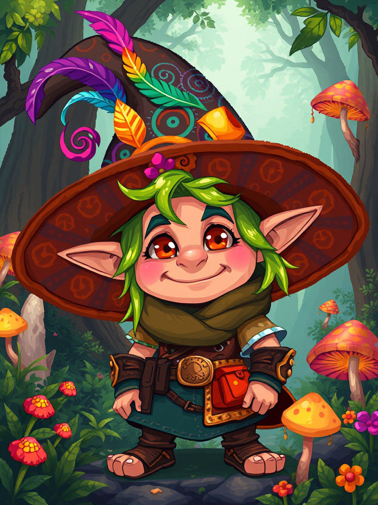 Pixel Art Goblin Alchemist in Whimsical Forest