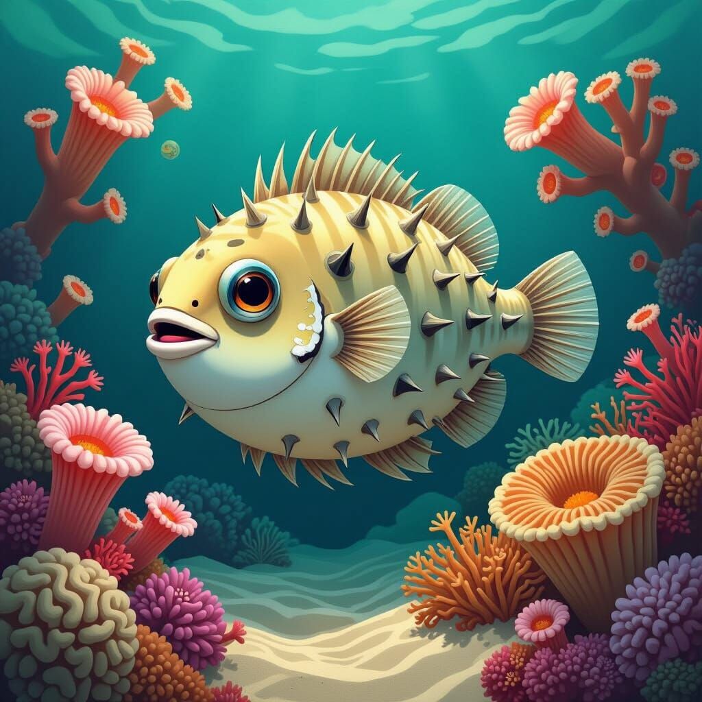 Pufferfish Hidden in a Vibrant Coral Reef