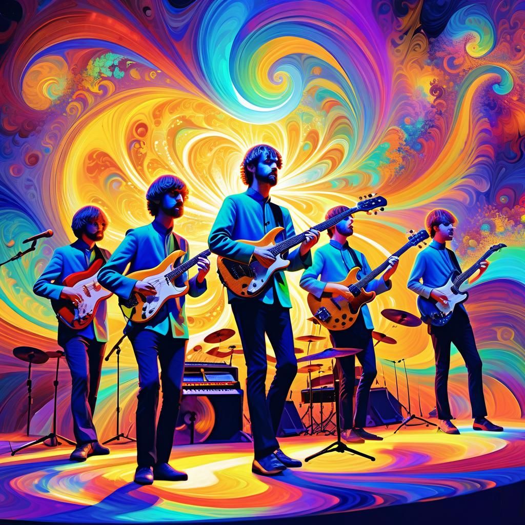 Psychedelic Neo-Impressionist Band on Coastal Stage