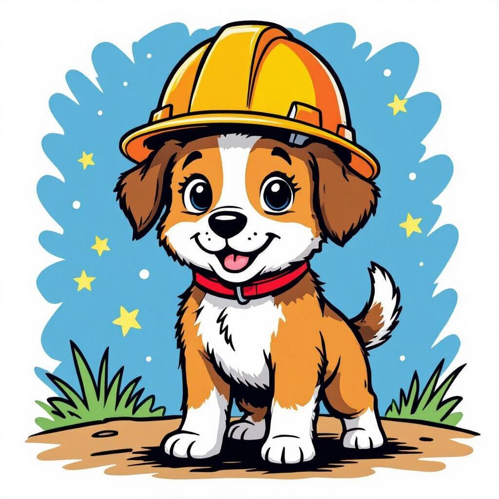 Heroic Rescue Puppy in Children's Book Art Style