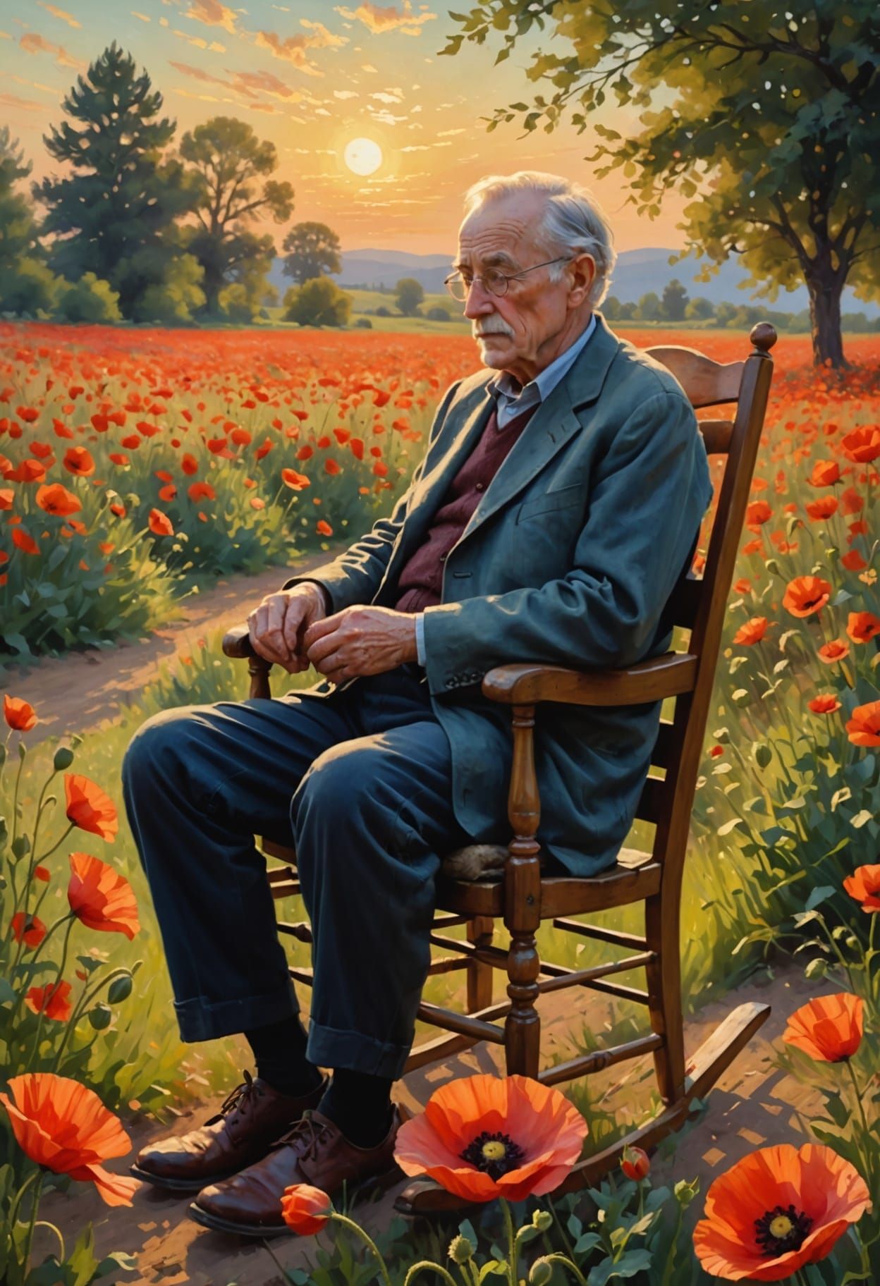 Poppy Field Serenity: Impressionistic Digital Painting