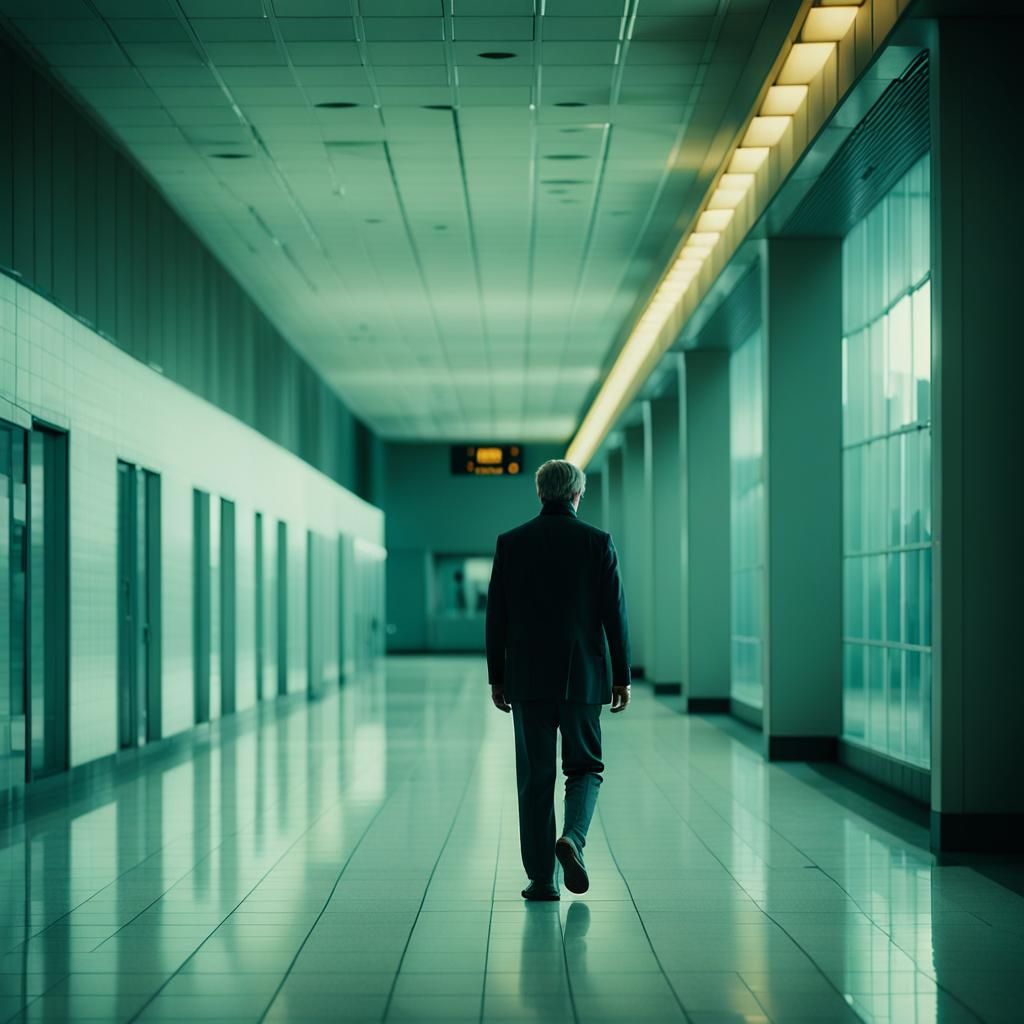 Ethereal Airport Walkway in Cinematic Film Style