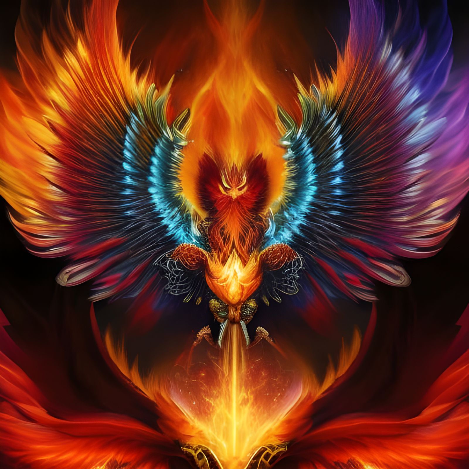 Mythological Phoenix Rising: Dark Fantasy Impasto Art