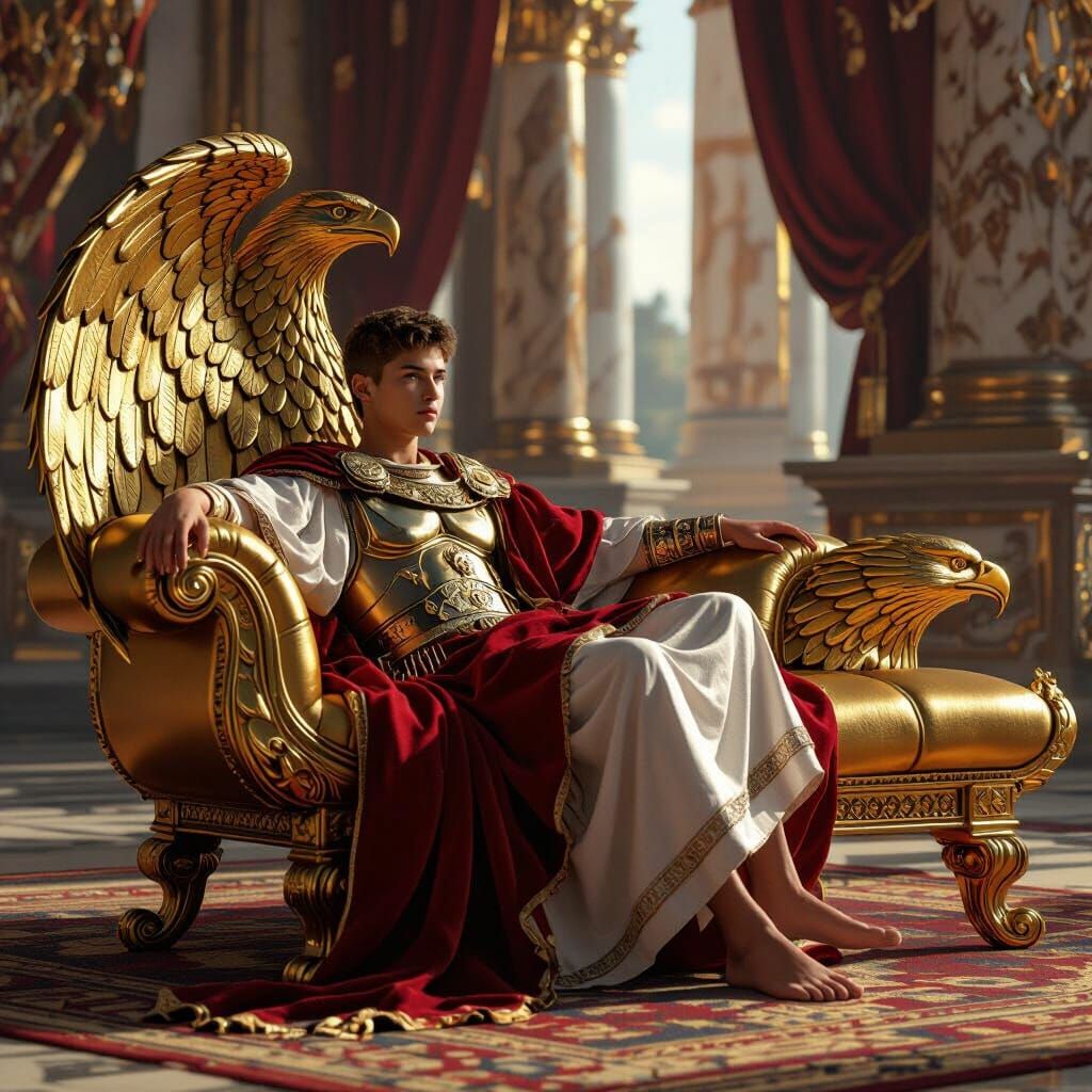 Roman Emperor Lounging on Golden Eagle Chaise Lounge