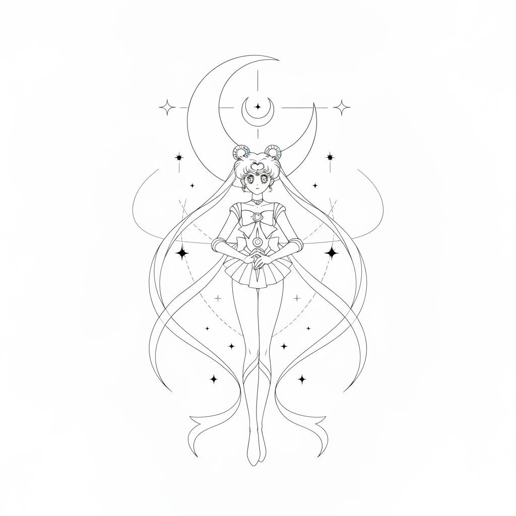 Sailor Moon Transformation in Minimalist Tattoo Art
