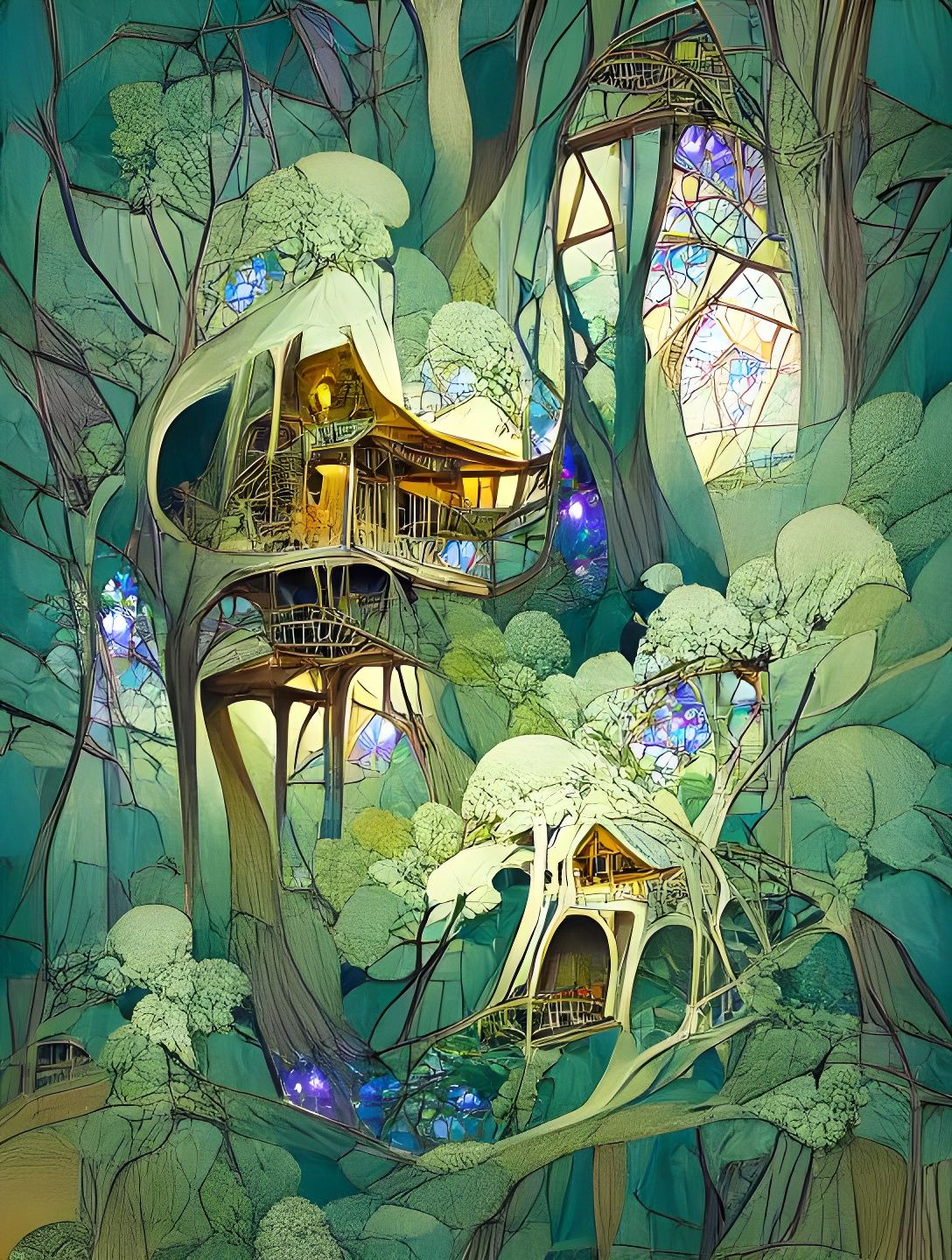 Enchanted Forest Treehouse in Art Nouveau Style
