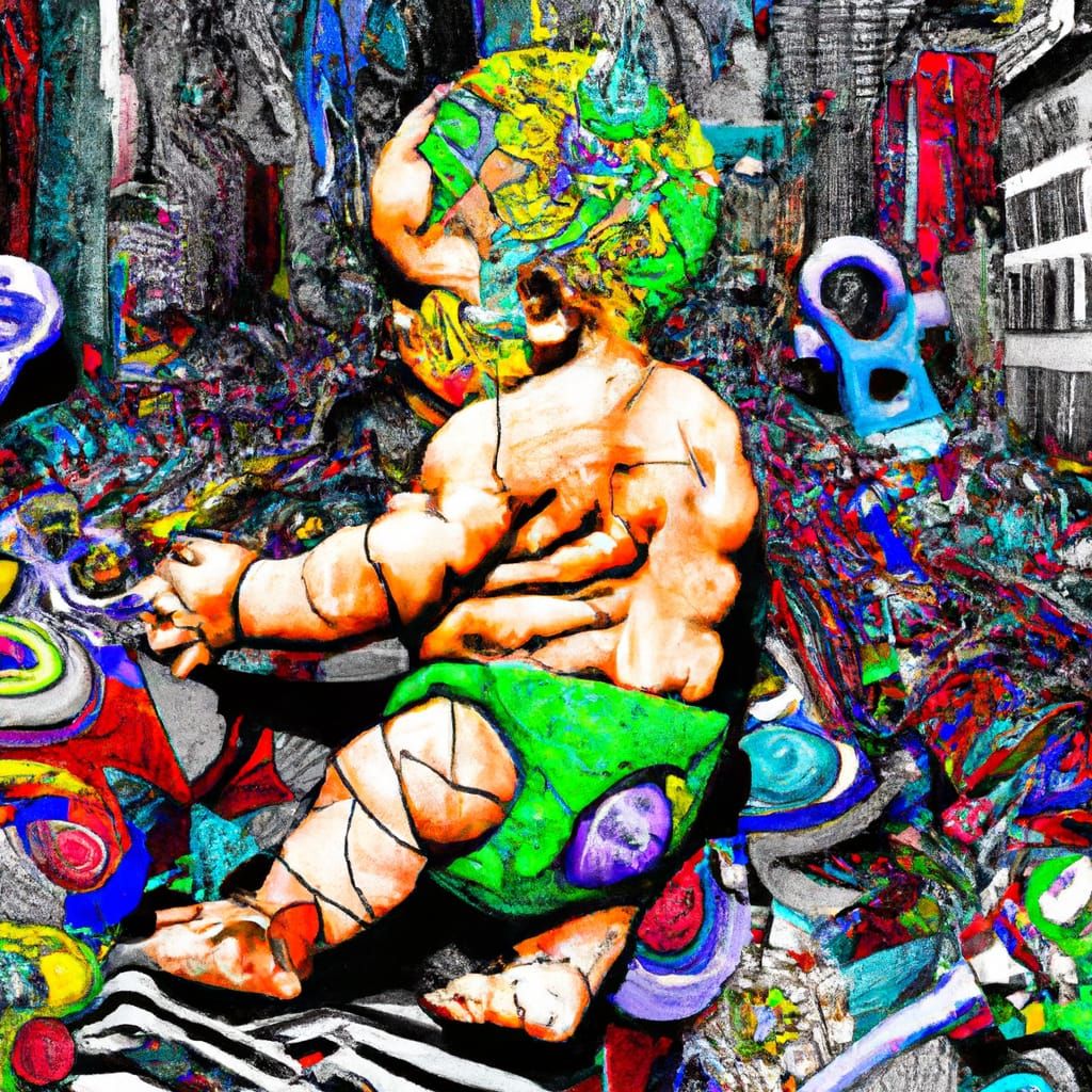 Impasto Artwork of Baby Hulk in New York City