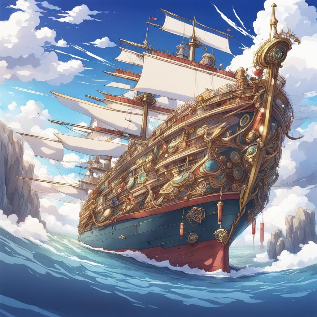 Highly Decorated Ship in Anime Style