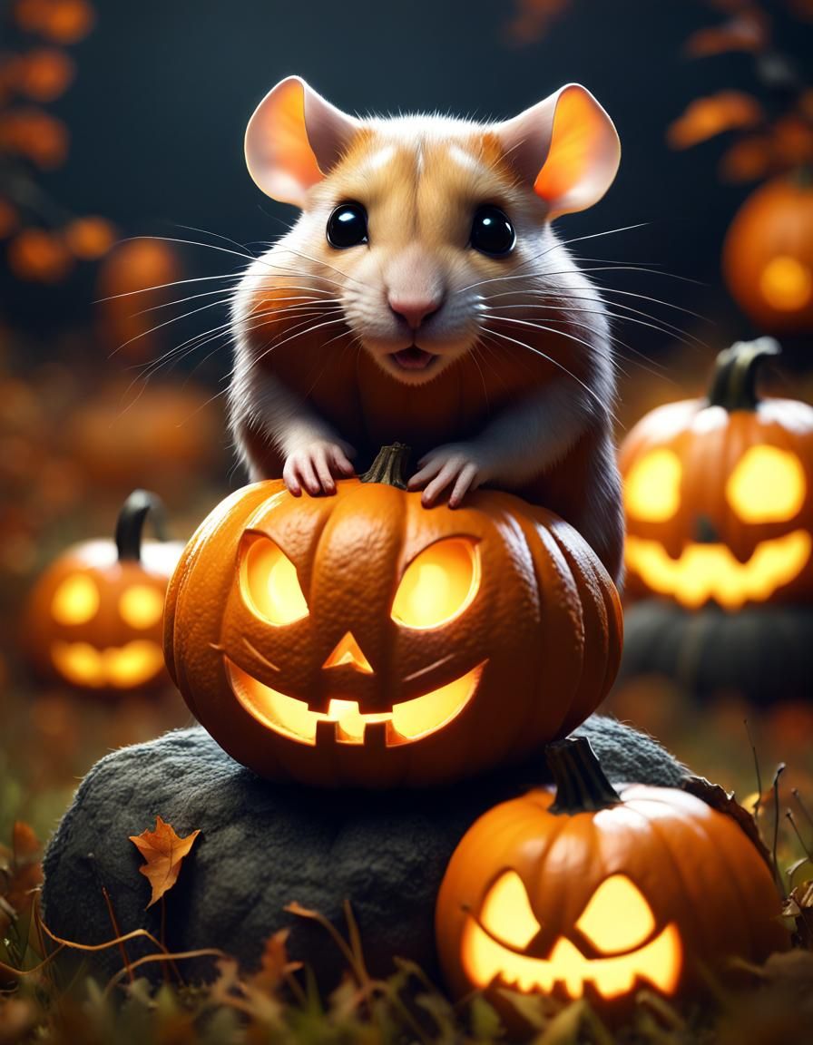 Sinister Halloween Hamster in Autumn Forest