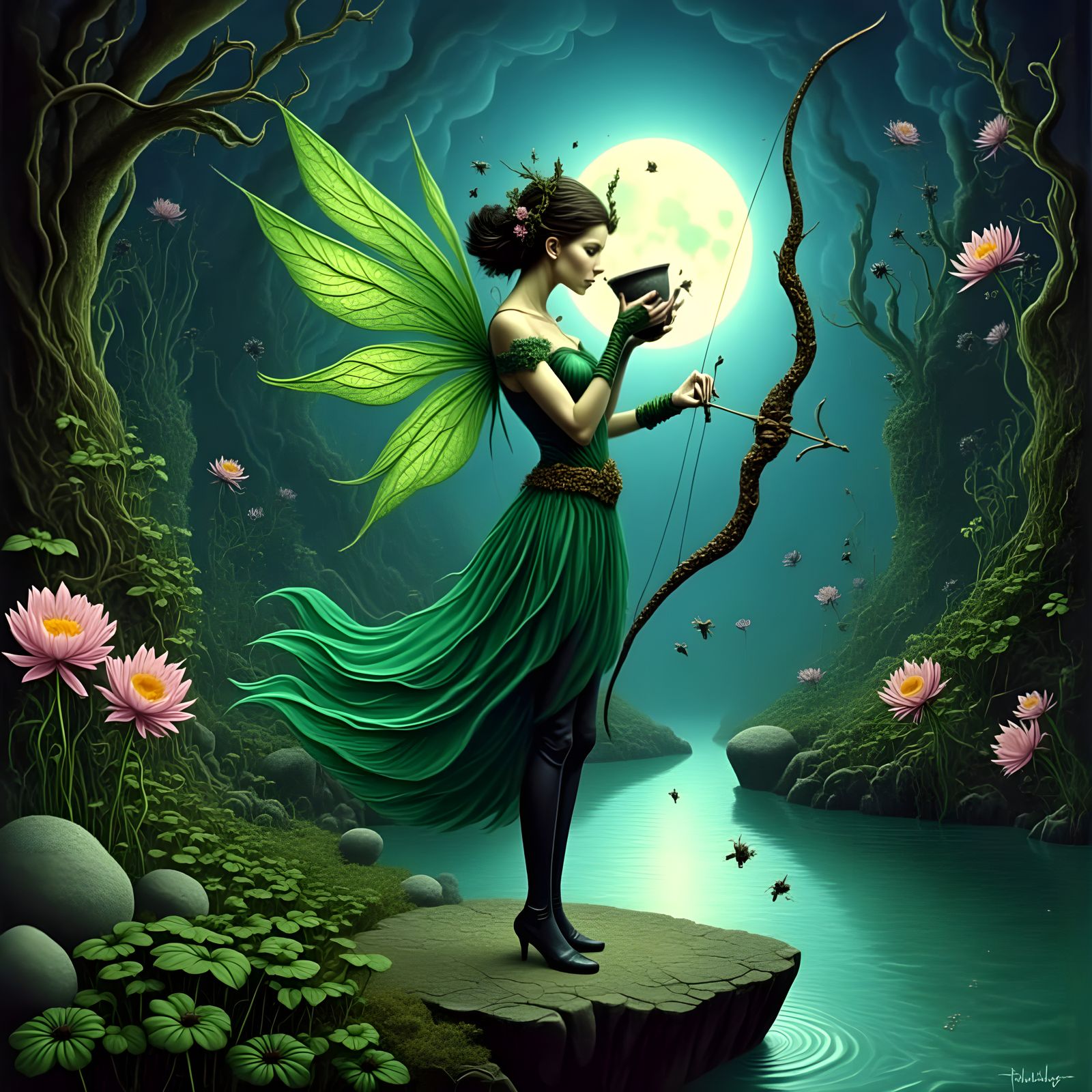 Female Archer Fairy by Moonlit River