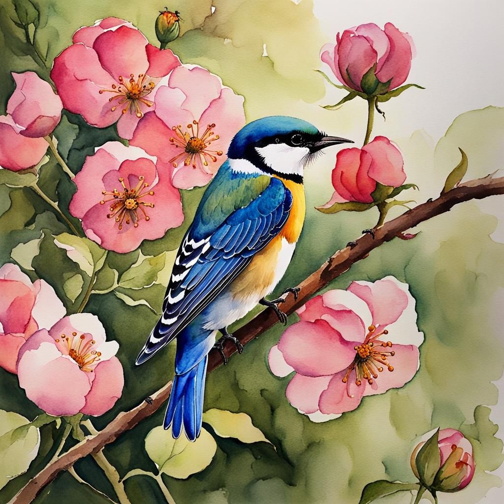 Watercolor Cats, Butterflies and Flowers, Waterhouse Style