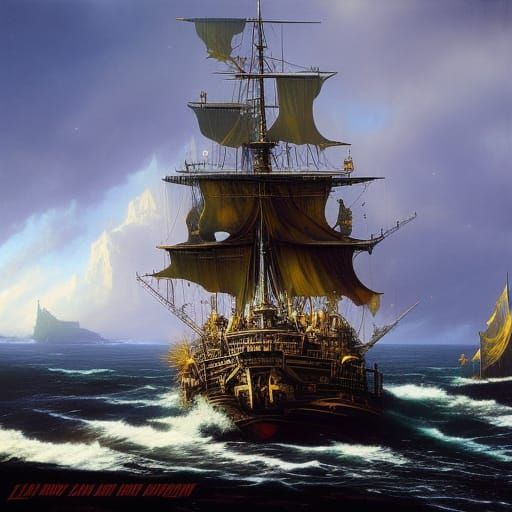 Steampunk Pirate Ship in Dystopian Seas