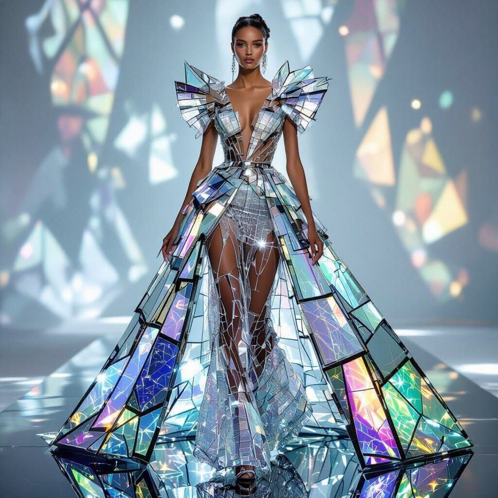 Avant-Garde Glass Gown: High-Fashion Editorial
