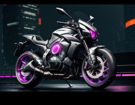 Cyberpunk Motorcycle with Metallic Armor and Glowing Energy...