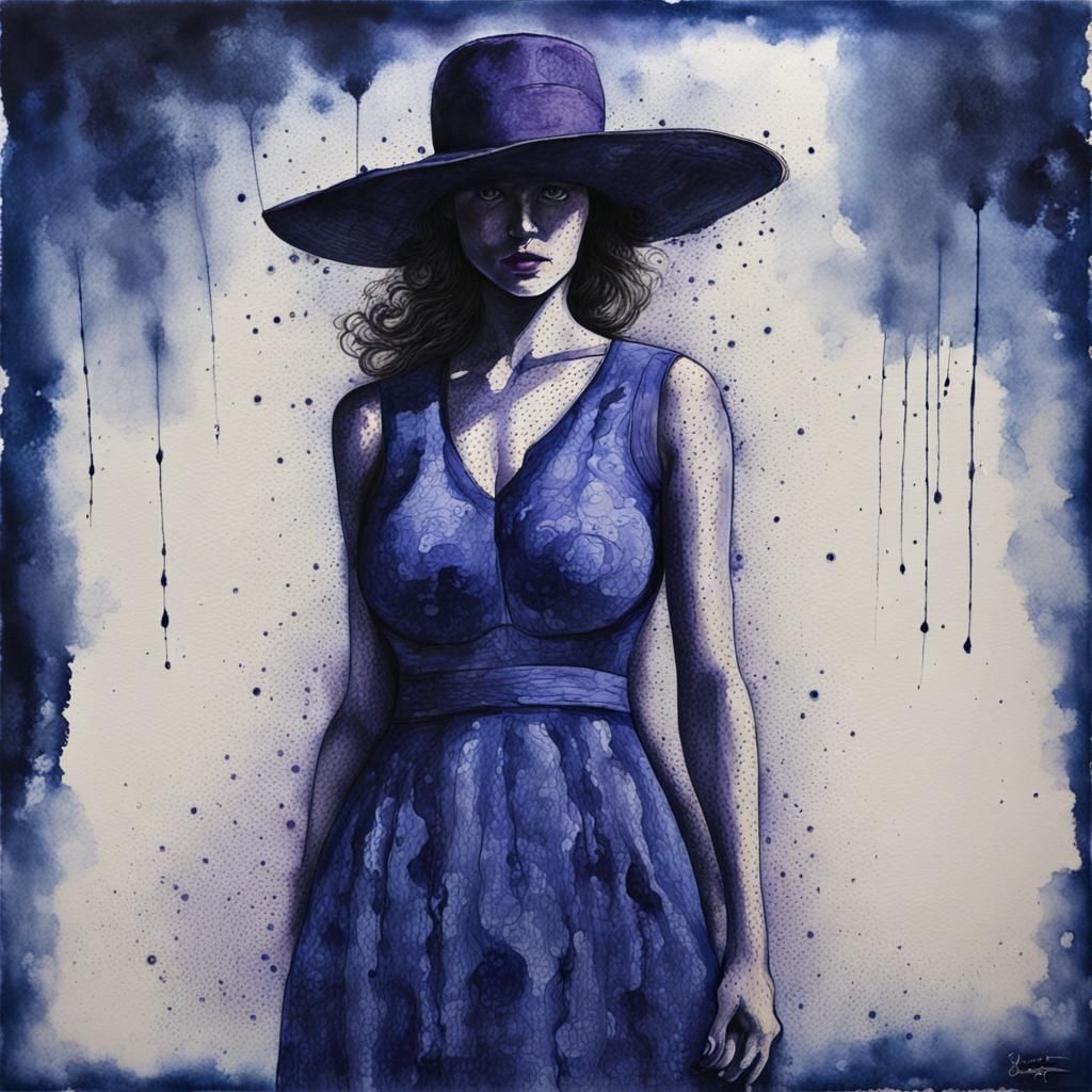 Esoteric Oil Painting of Woman in Ink Blot Shape