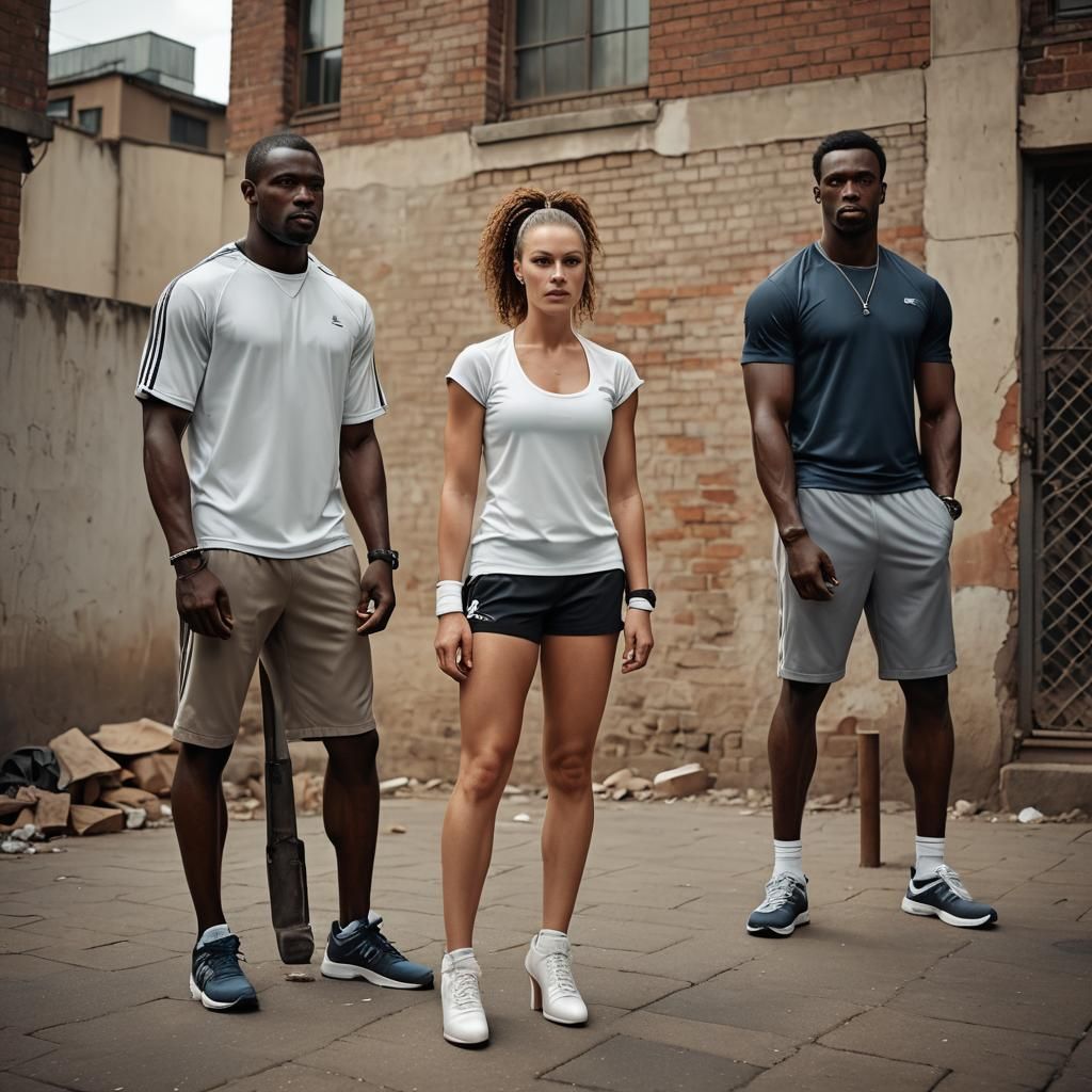 Gritty Urban Portrait of Woman with Athletes