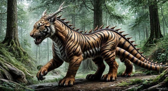 Majestic Tiger-Dragon Hybrid Roams Mystical Forests and Moun...