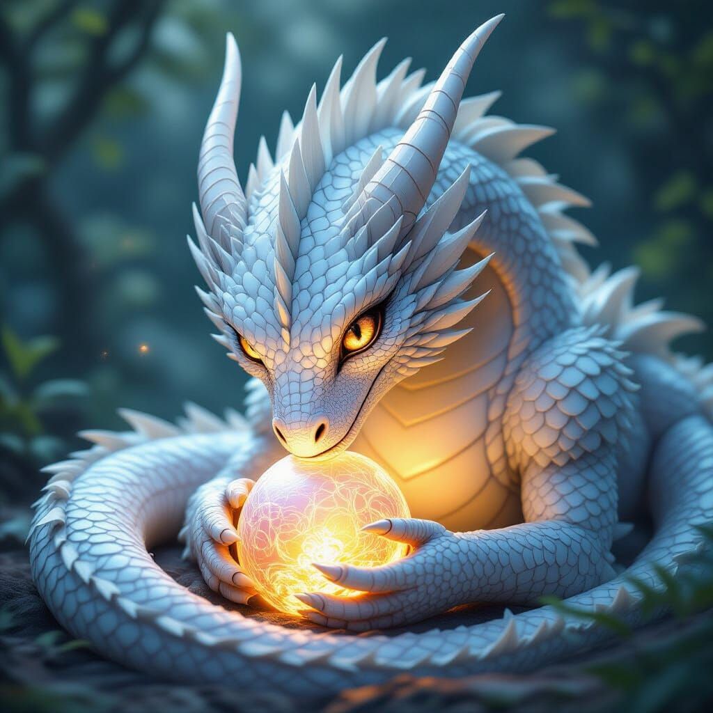 Mother Dragon Tends Glowing Eggs in Ethereal Splash Art